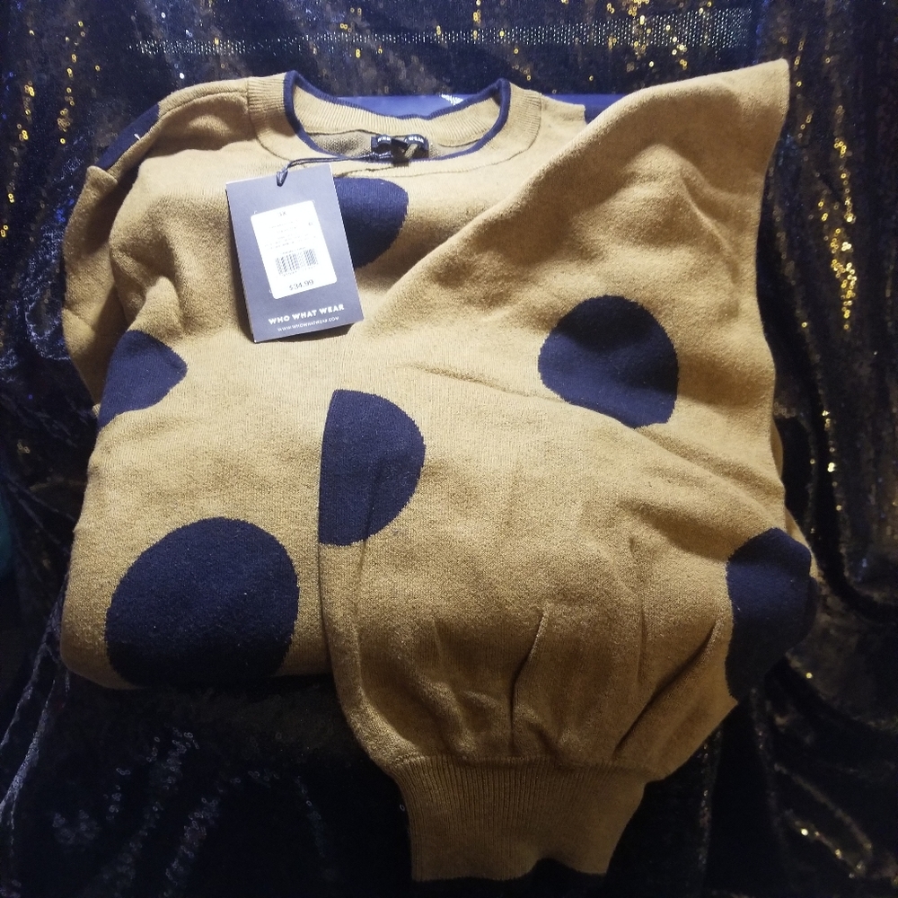 Who What Wear Tan with Black polka dot knit sweater 60% cotton size 3X